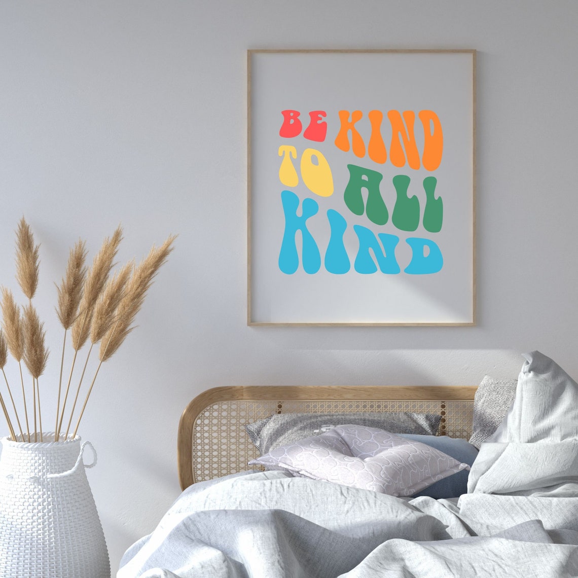 Be Kind to All Kind Groovy Rainbow Retro Typography Art Poster - Image 2