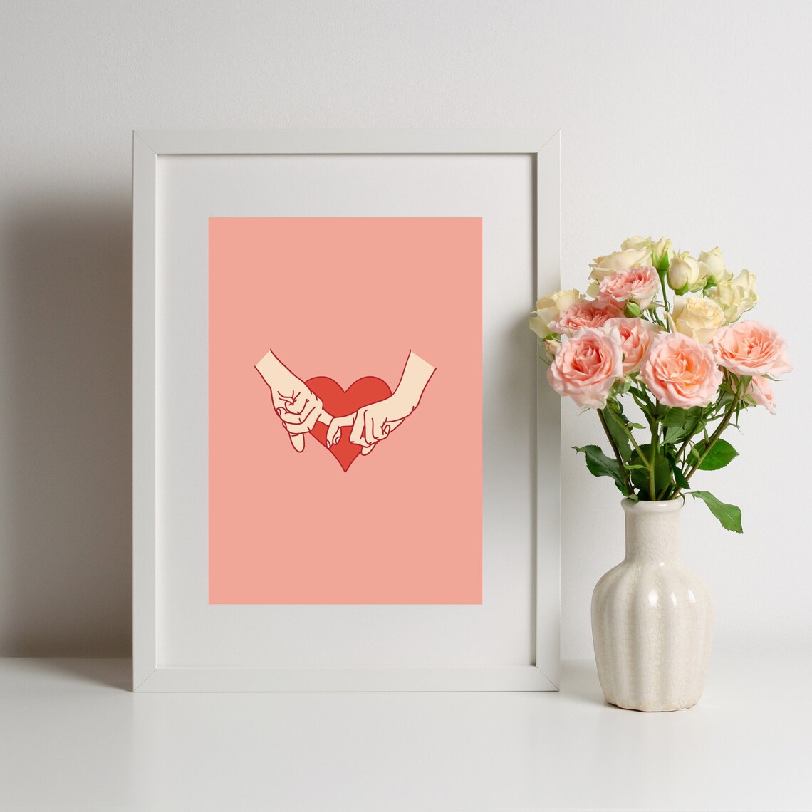 Lovers Pinky Promise Hands Red Heart Coral Romantic Love Poster - Image 3