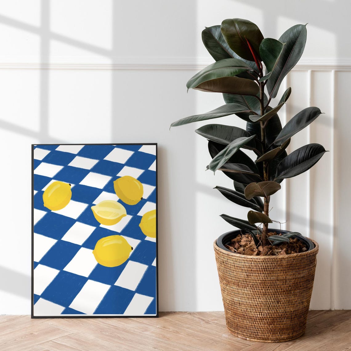 Lemons on Blue Checkered Tablecloth Mediterranean Kitchen Poster - Image 4