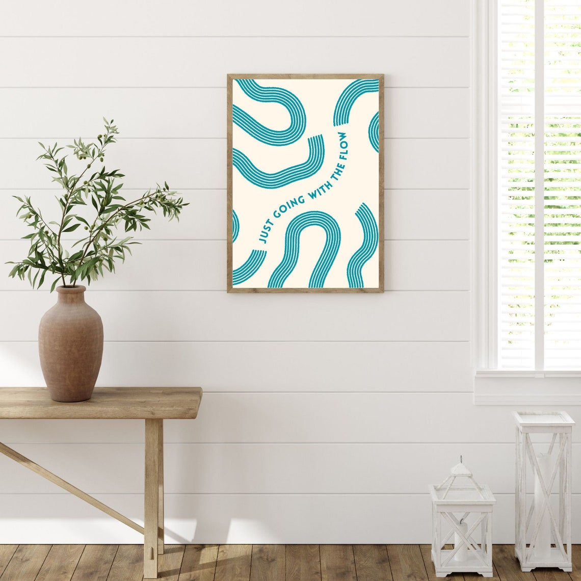 Just Going With The Flow Teal Retro Squiggle Quote Art Poster - Image 3