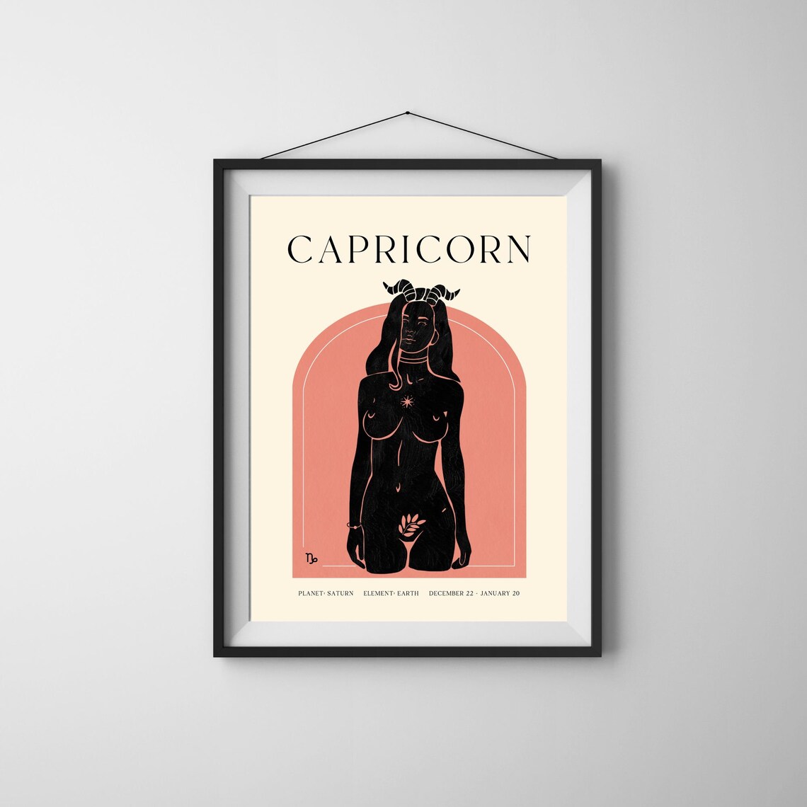 Capricorn Zodiac Sign Black Silhouette Horned Woman Art Poster - Image 3