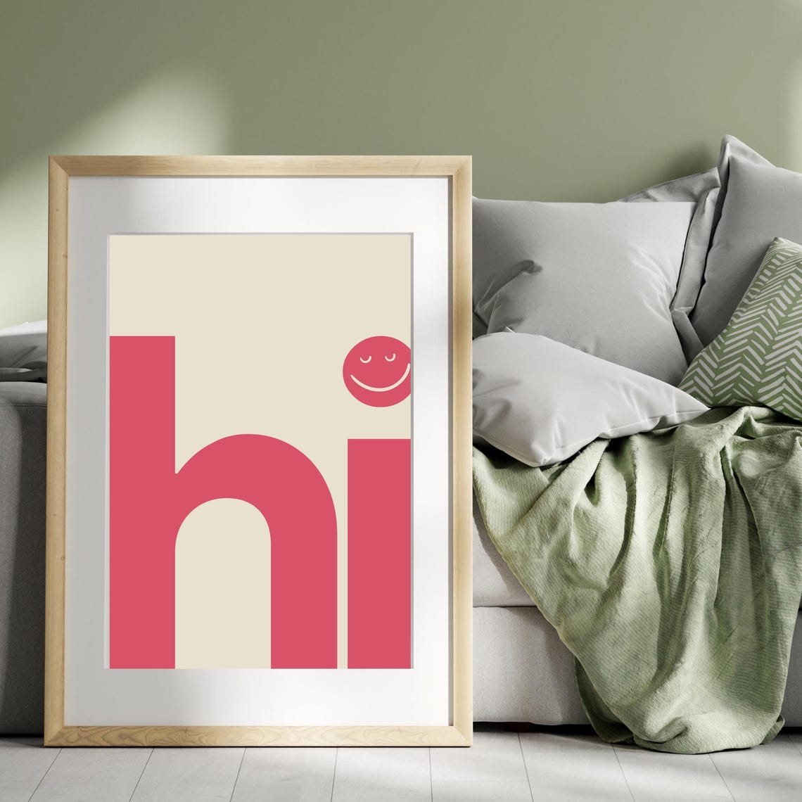 Hi Pink Smiley Face Modern Bold Typography Fun Entryway Poster - Image 3