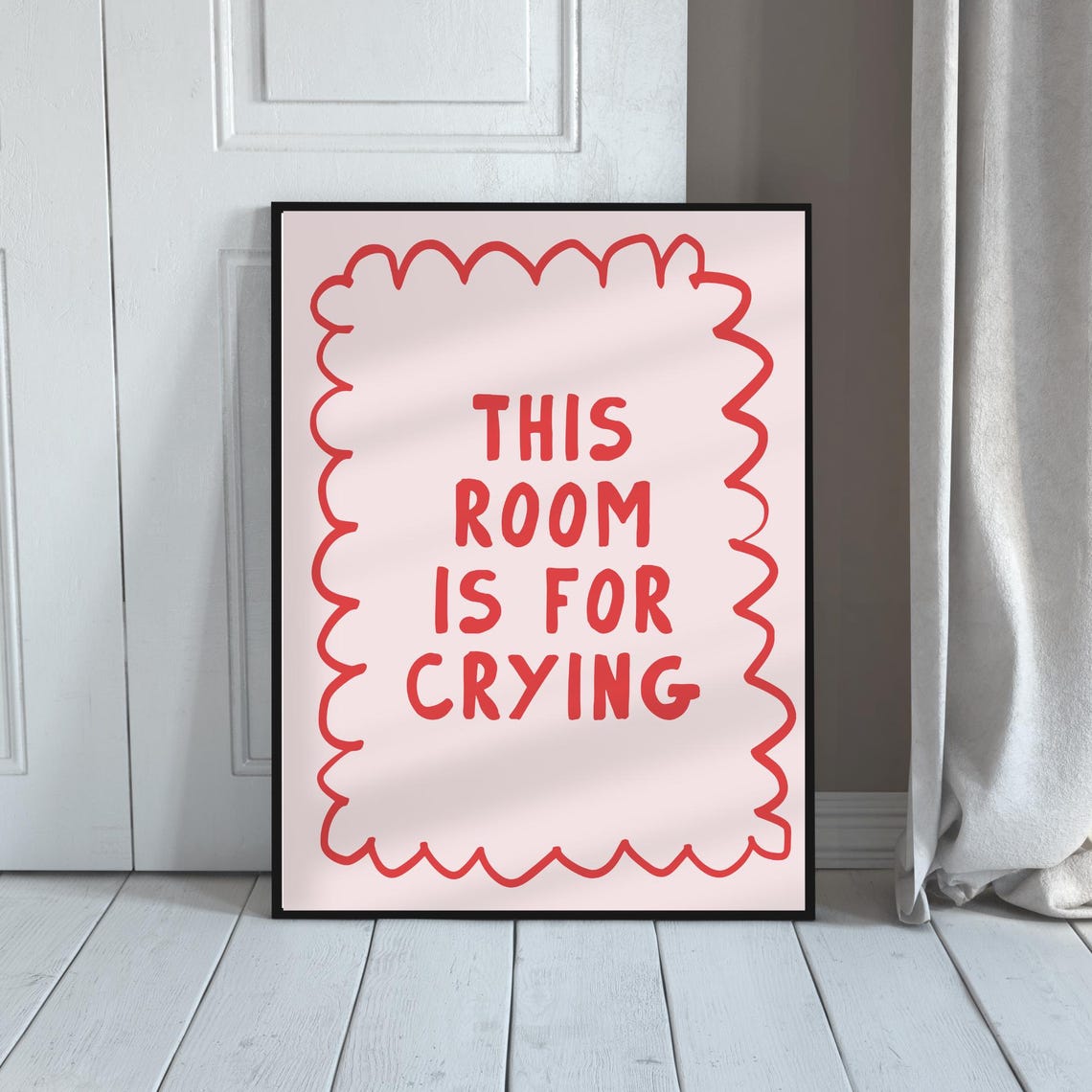 This Room Is For Crying Funny Red Pink Hand Drawn Quote Poster Dorm