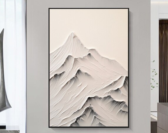Large White 3d Textured Mountains Painting White And Black Minimalist Landscape Painting Modern Mountain Texture Wall Art Home Wall Decor
