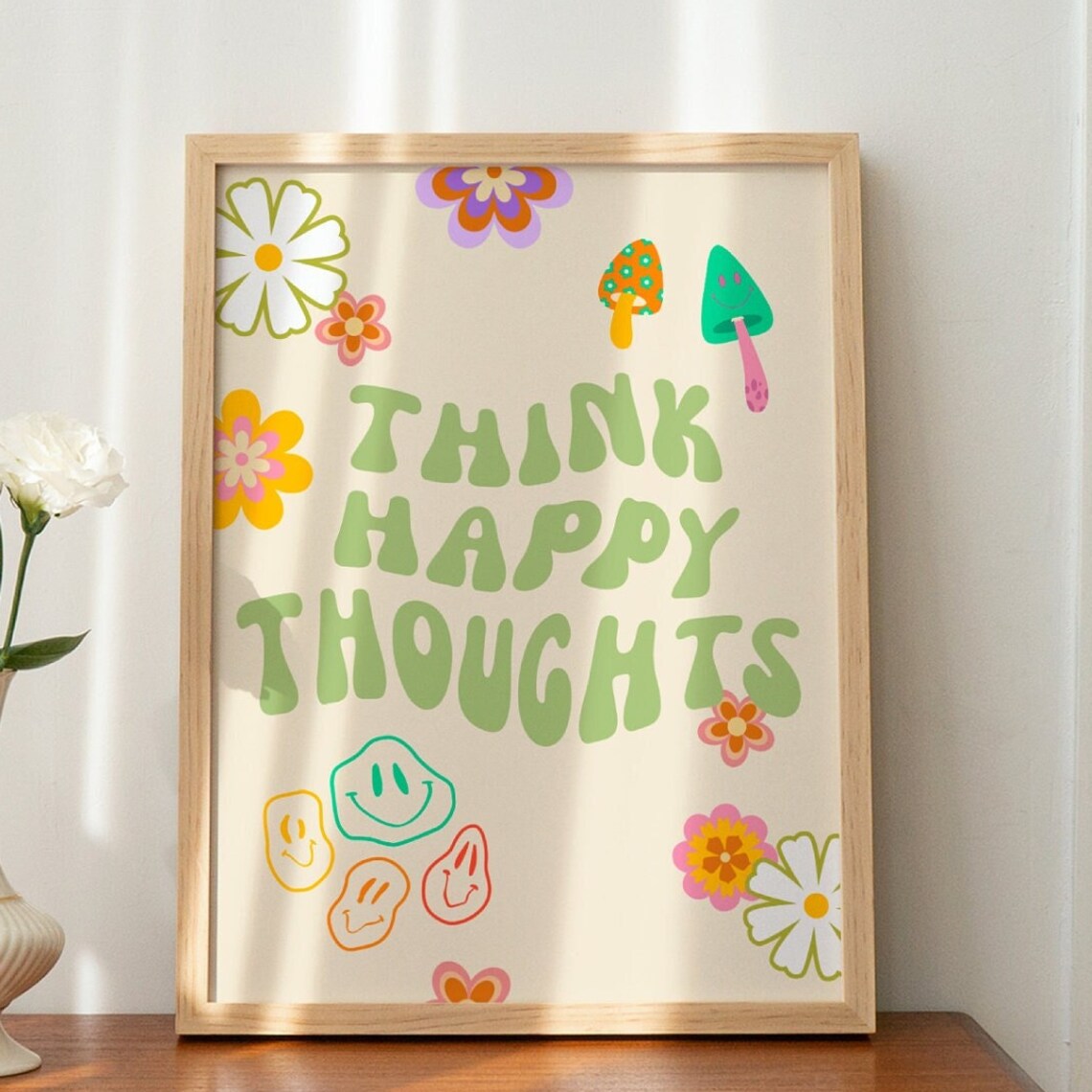 Retro Happy Quote Wall Art Positive Quote Print Print Cute Retro Wall Decor Wall Decor Large Wall Art Decor