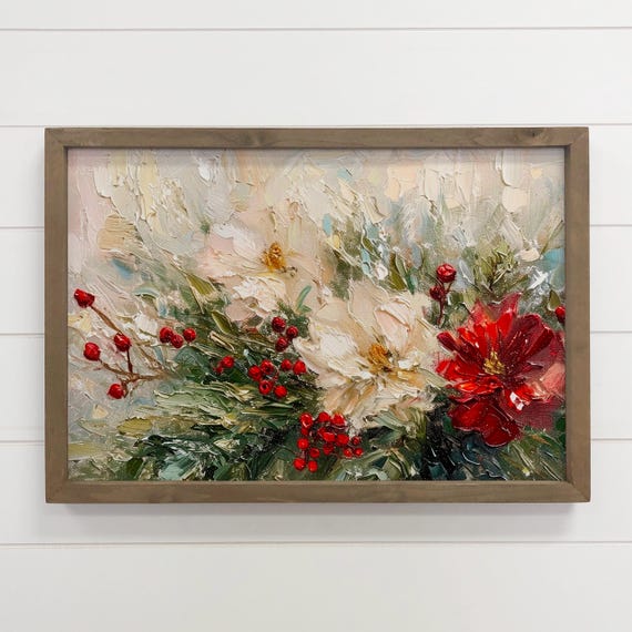 Christmas Winter Floral Painting, Holiday Foliage Art Print