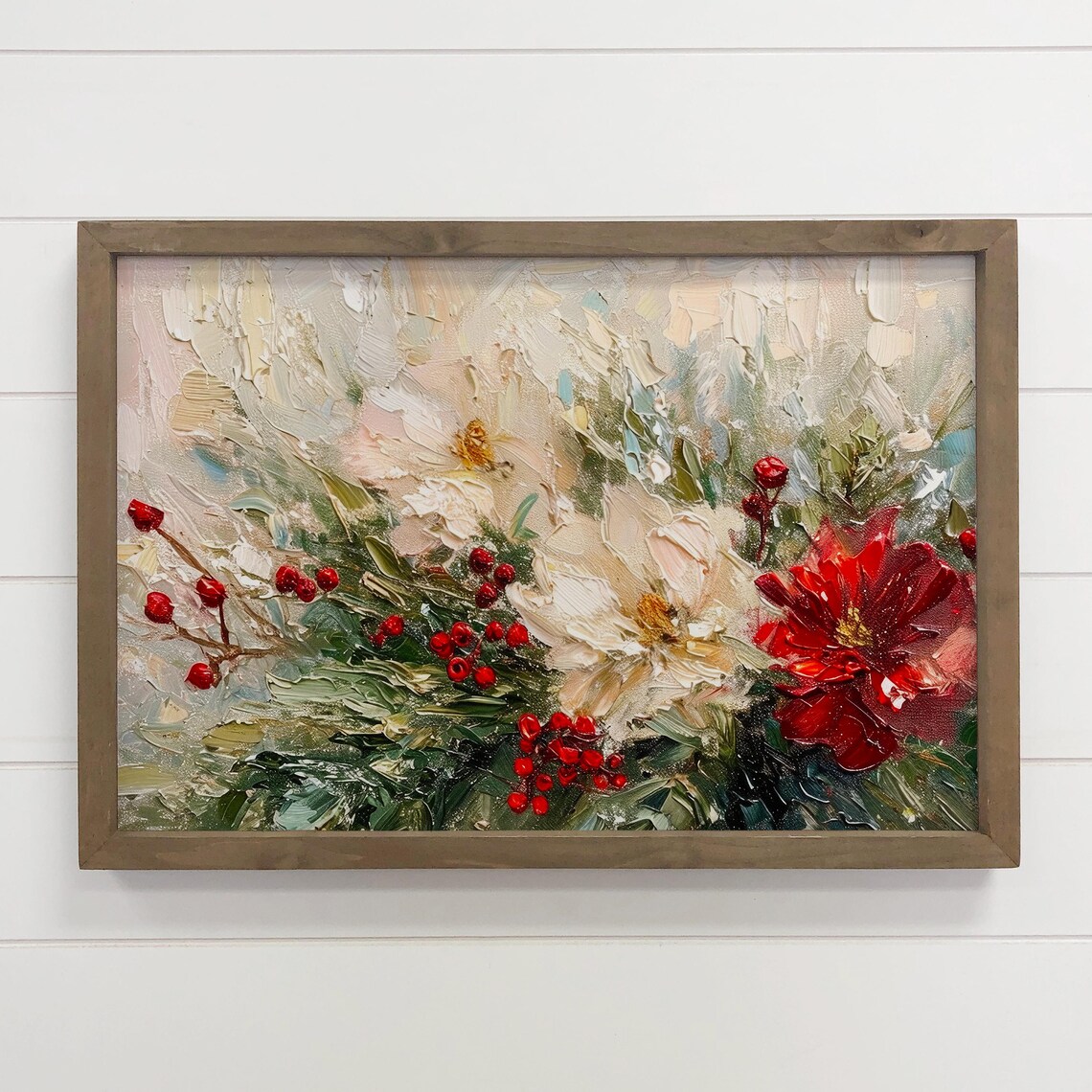 Christmas Winter Floral Painting, Holiday Foliage Art Print