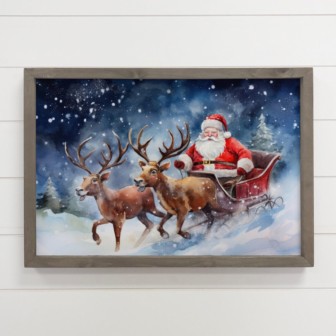 Santa Sleigh And Reindeer Holiday Poster Print