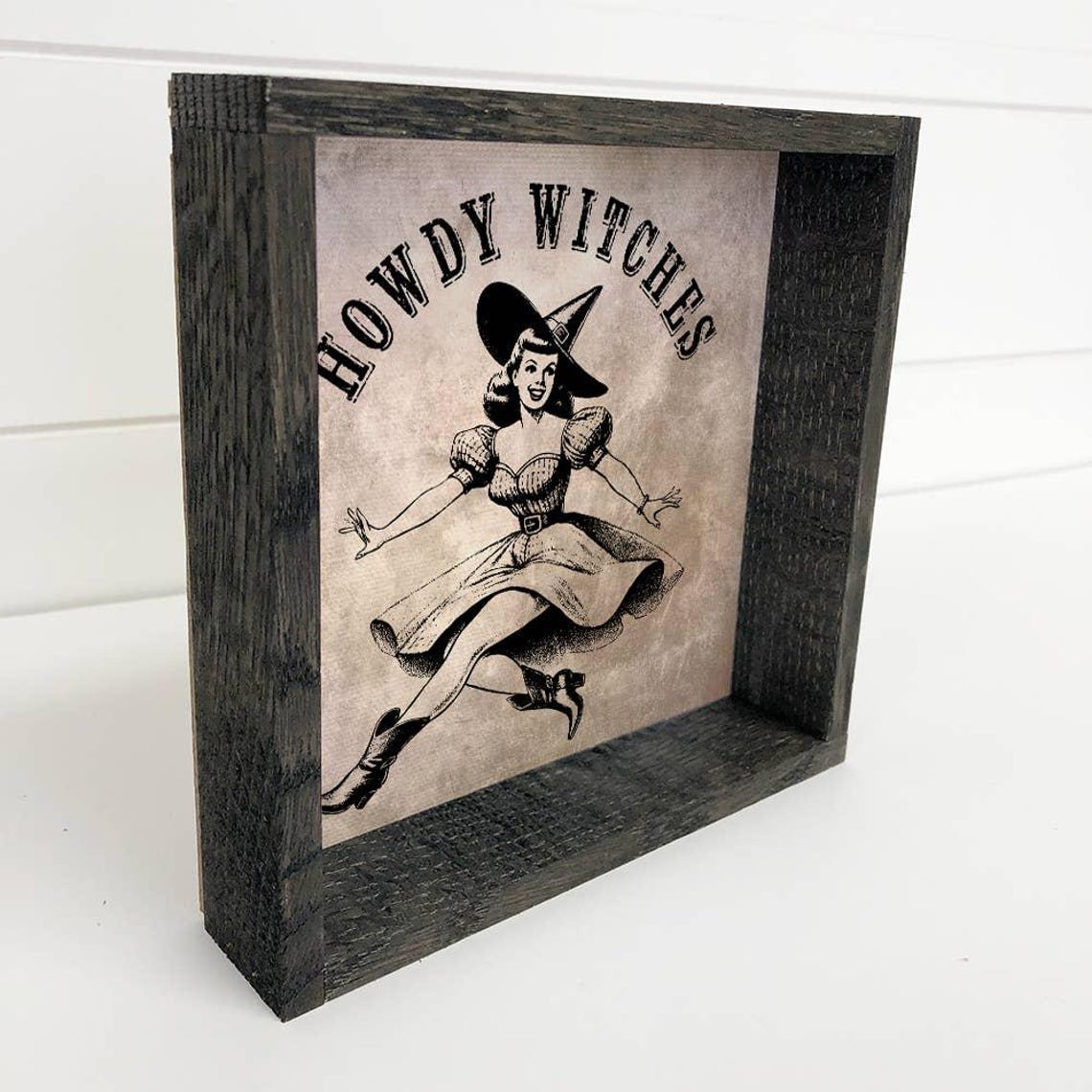 Howdy Witches Halloween Cowgirl Canvas Art Framed