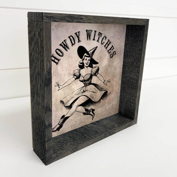 Howdy Witches Halloween Cowgirl Canvas Art Framed
