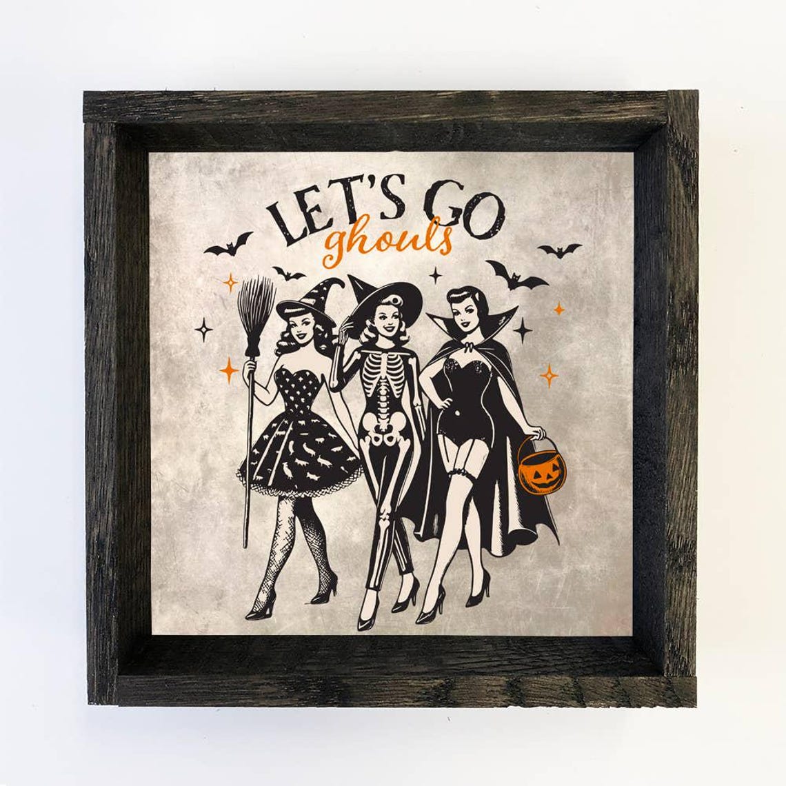 Lets Go Ghouls Witches Halloween Canvas Word Art Framed