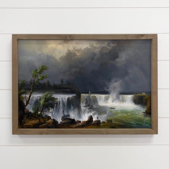 Moody Landscape Art Niagara Falls Waterfall Canvas Wood Framed Wall