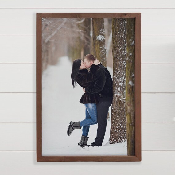 Custom Winter Couple Photo Canvas Personalized Snowy Kiss Gift Print