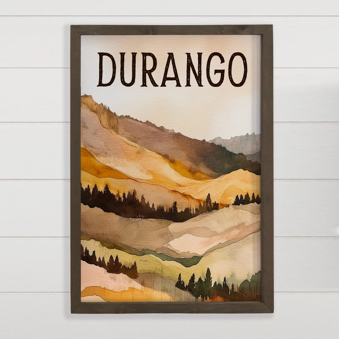 Durango Golden Mountain Hills Watercolor Landscape Painting Poster