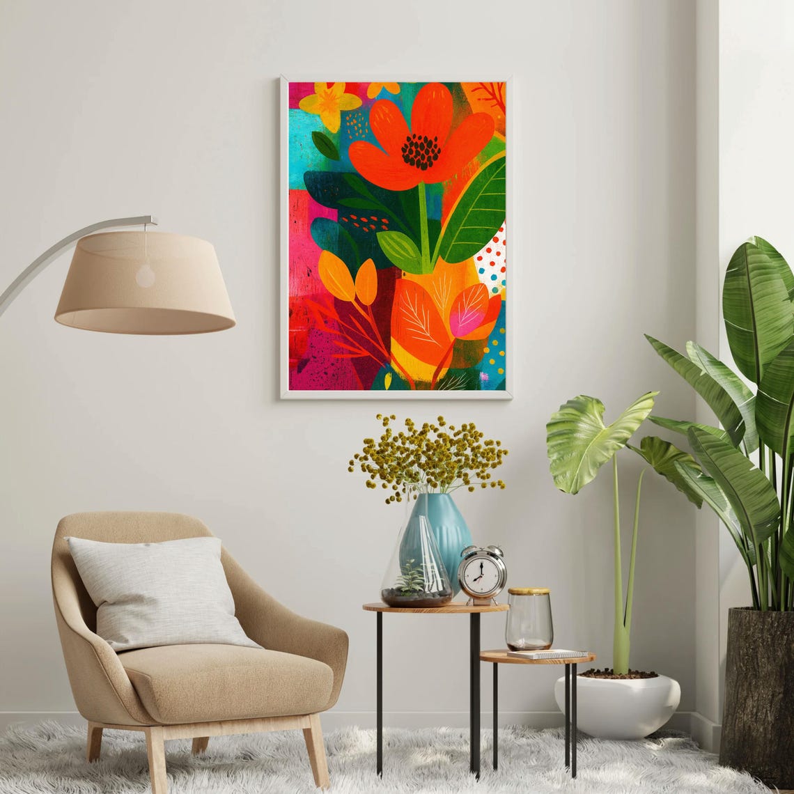 Bold Colorful Abstract Floral Botanical Modern Decor Wall Art