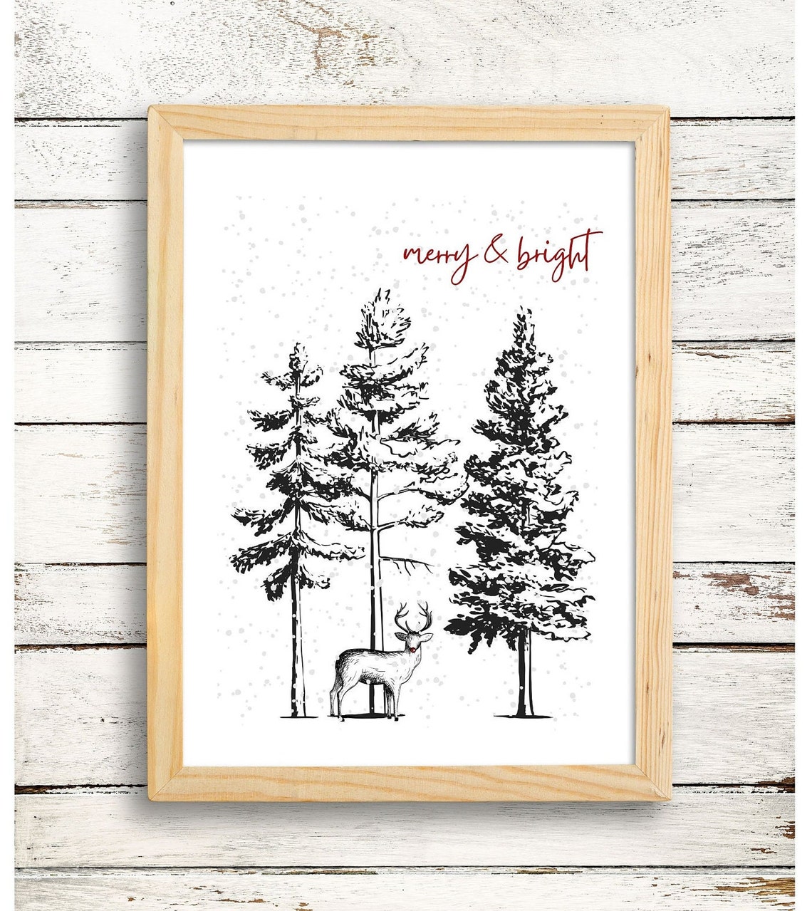 Merry and Bright Reindeer Snowy Pines Forest Wall Decor Poster - Image 5