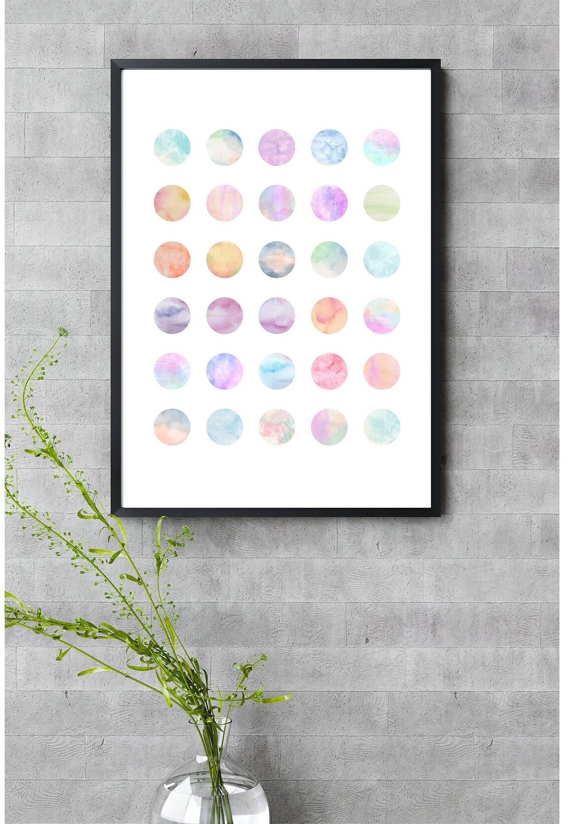 Multicolor Pastel Polka Dot Circle Grid, Abstract Art Print - Image 2