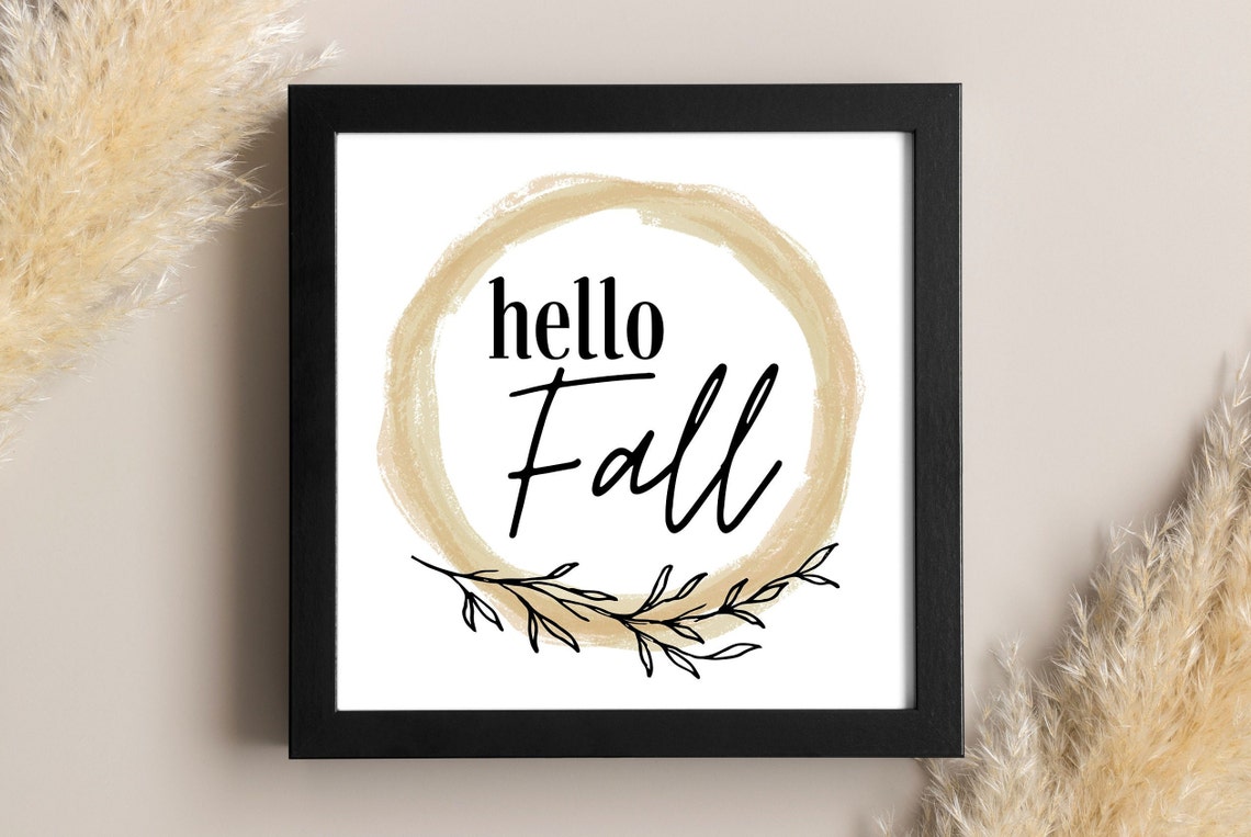 Hello Fall Watercolor Wreath Botanical Script Art Wall Decor Poster - Image 3