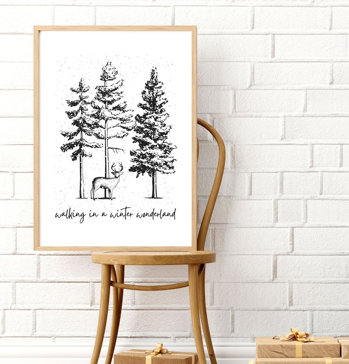 Walking in a Winter Wonderland Deer Pines Art Wall Decor Poster - Image 3
