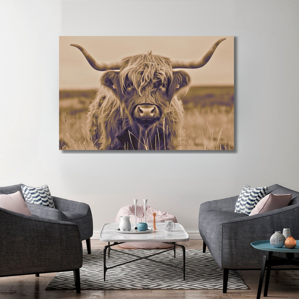 Highland Cow Close Portrait Sepia Tones Rustic Farm Art Poster - Image 2