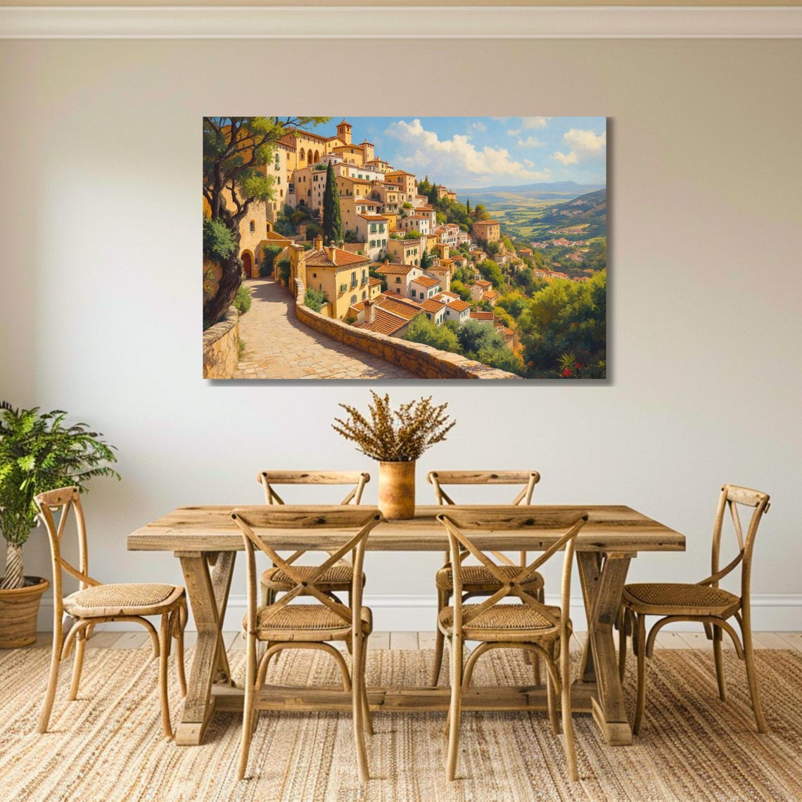 Sunlit Hilltop Village Terracotta Roofs Mediterranean Poster - Image 2