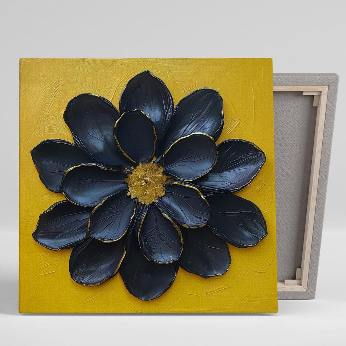 Black Dahlia Gold Edged Petals Bold Contrast Dramatic Floral Wall Art