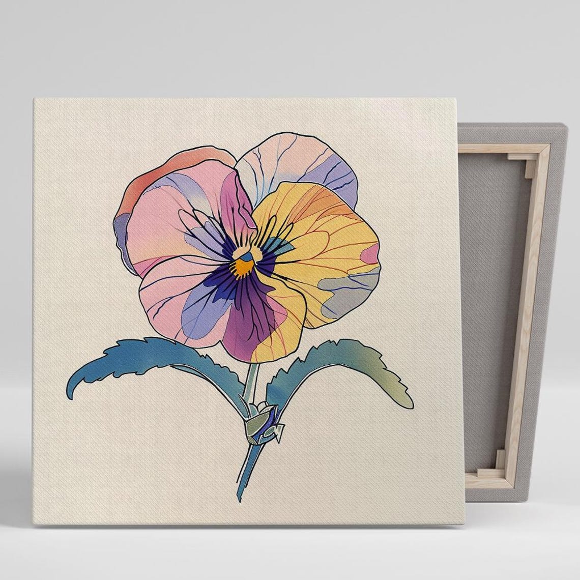 Rainbow Pansy Stylized Illustration Beige Minimal Floral Print
