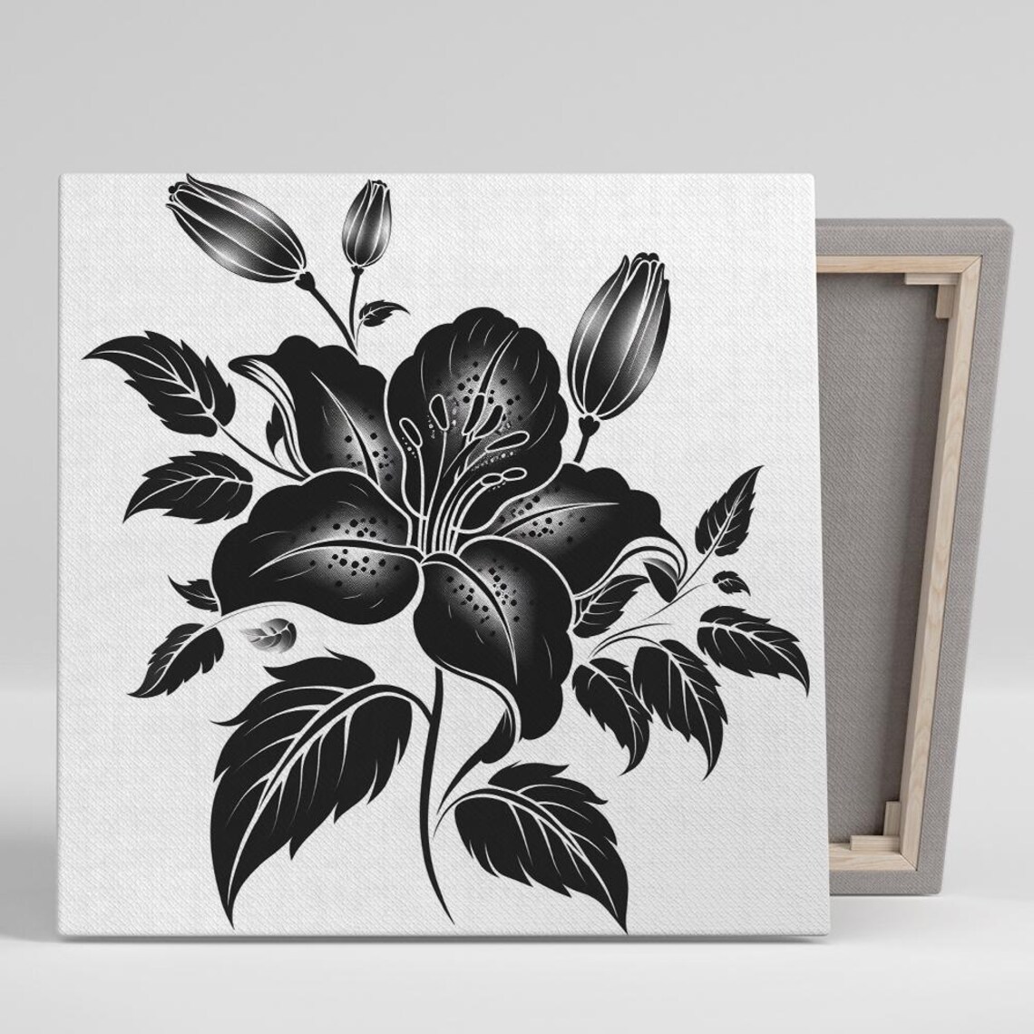 Black White Lily Monochrome Graphic Botanical Silhouette Floral Poster
