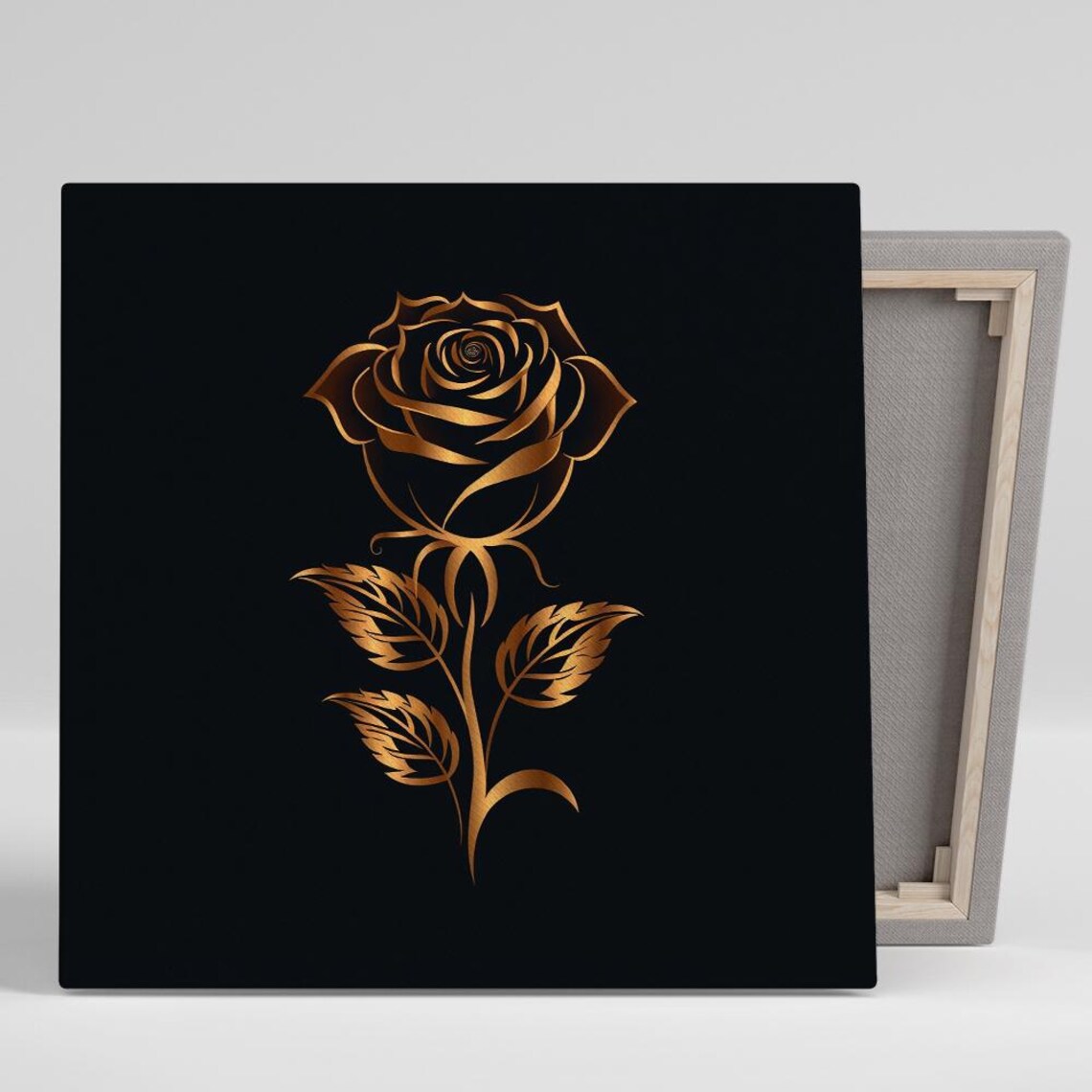 Golden Rose Line Art Deco Design Black Background Floral Poster