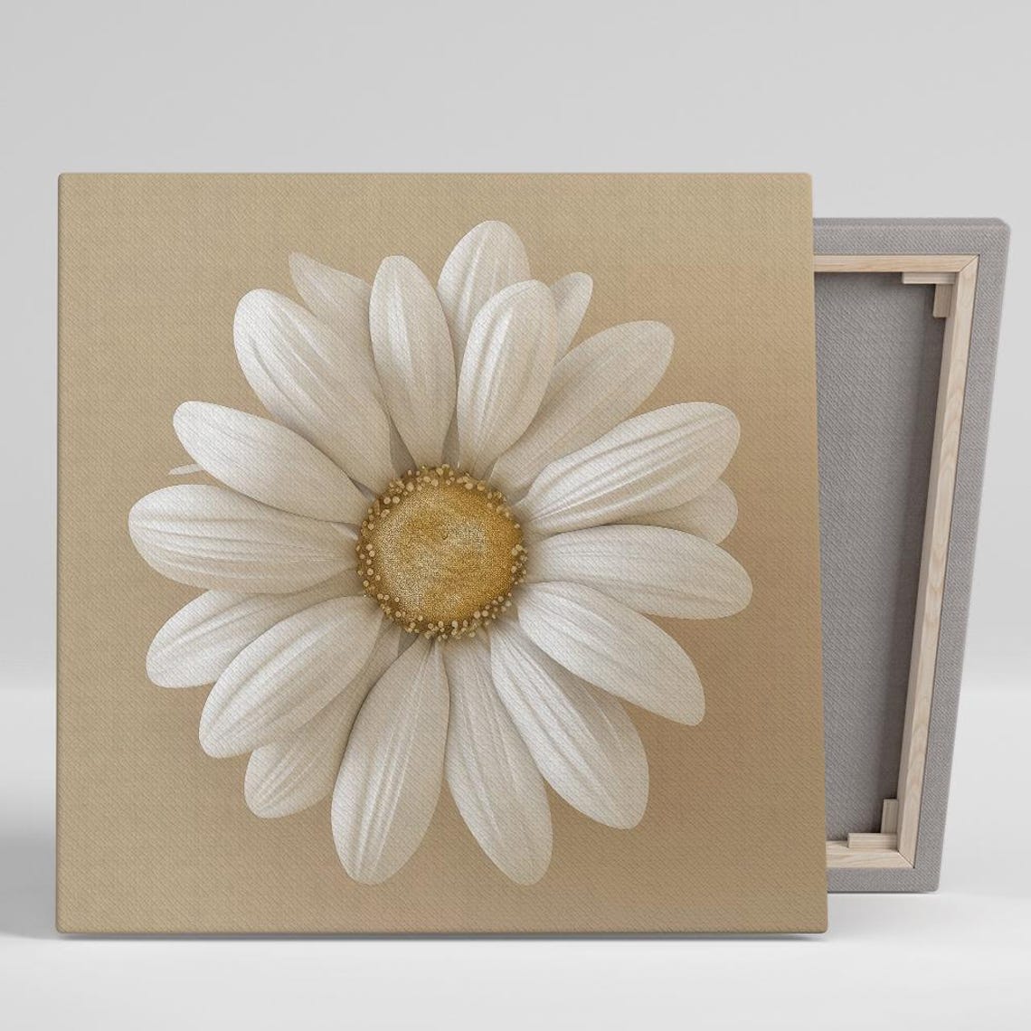White Daisy Bloom on Warm Beige Background Elegant Minimalist Print