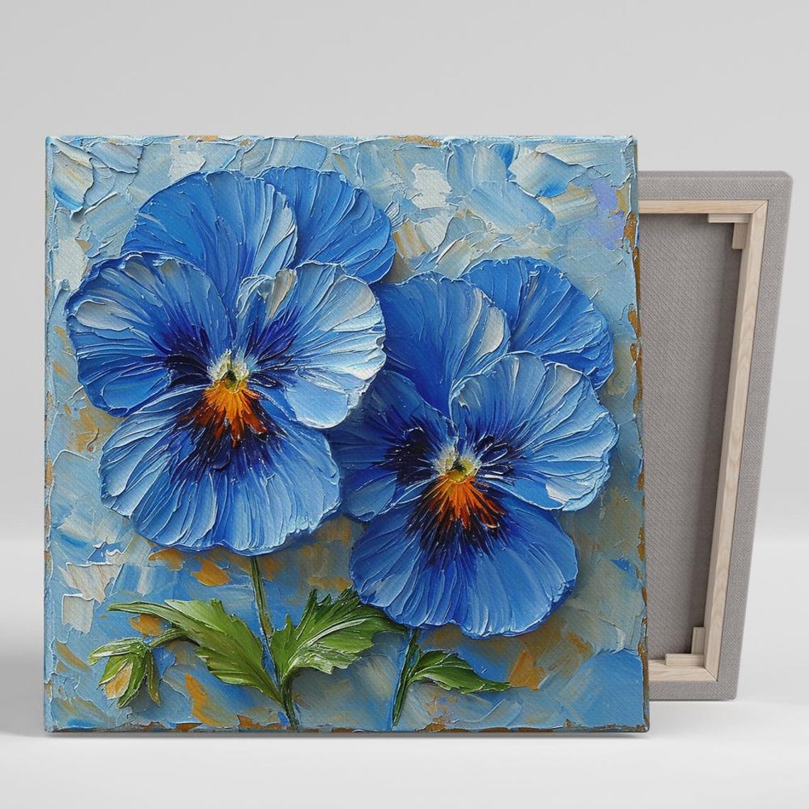 Bold Vibrant Blue Pansy Blossoms Impasto Oil Painting Art Poster