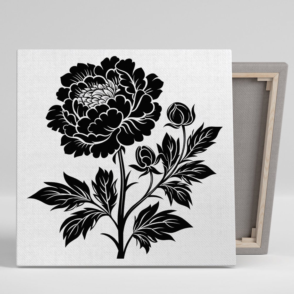 Black White Peony Silhouette Minimalist Botanical Line Wall Art
