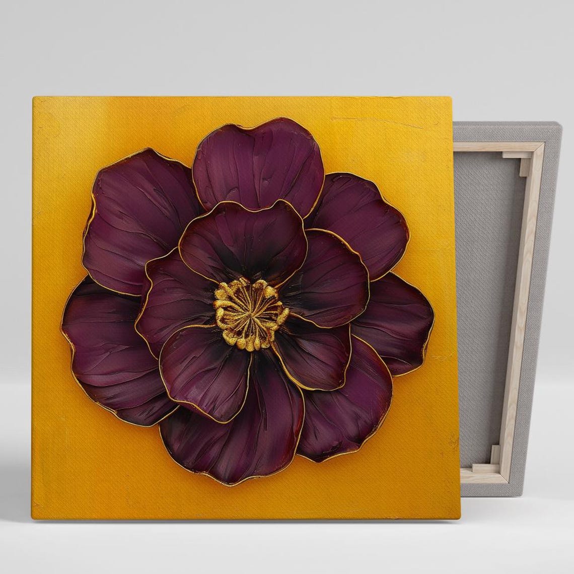 Plum Purple Dahlia Gold Trim Mustard Yellow Elegant Glam Wall Poster