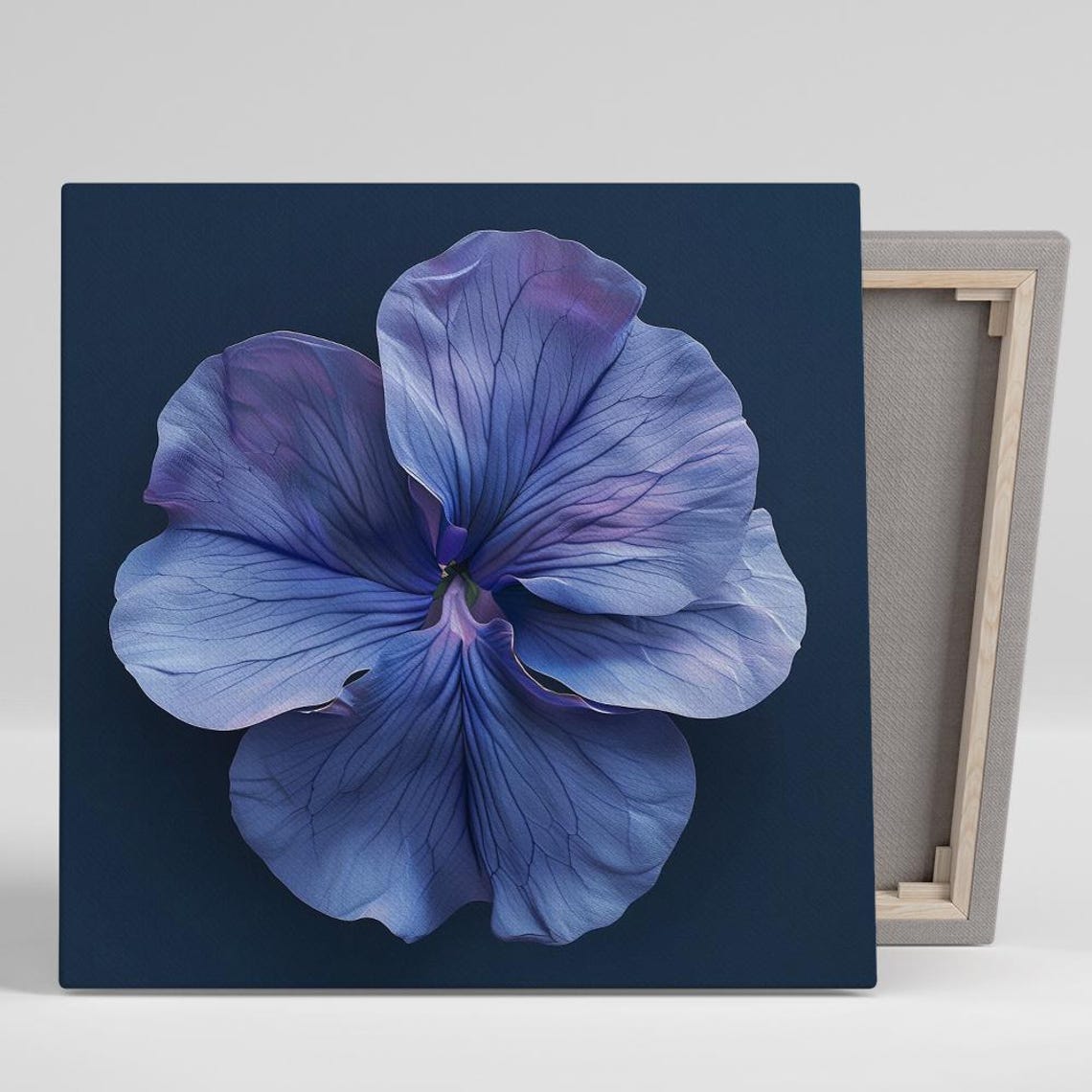 Blue Pansy Flower Macro Photography Dark Navy Background Art Poster