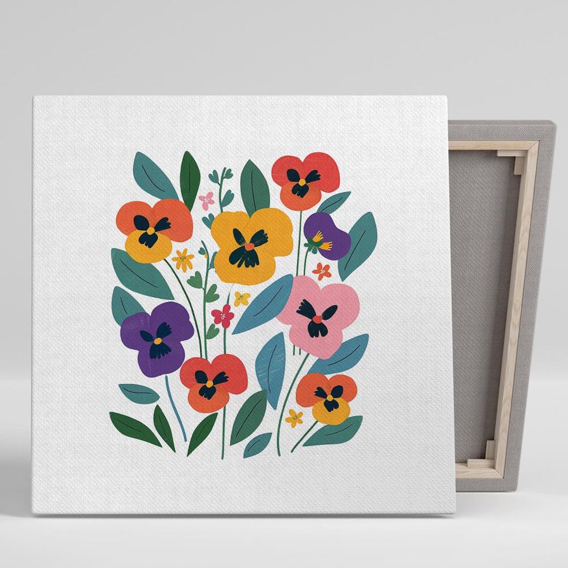 Pansy Parade Colorful Whimsical Flat Illustration White Floral Poster
