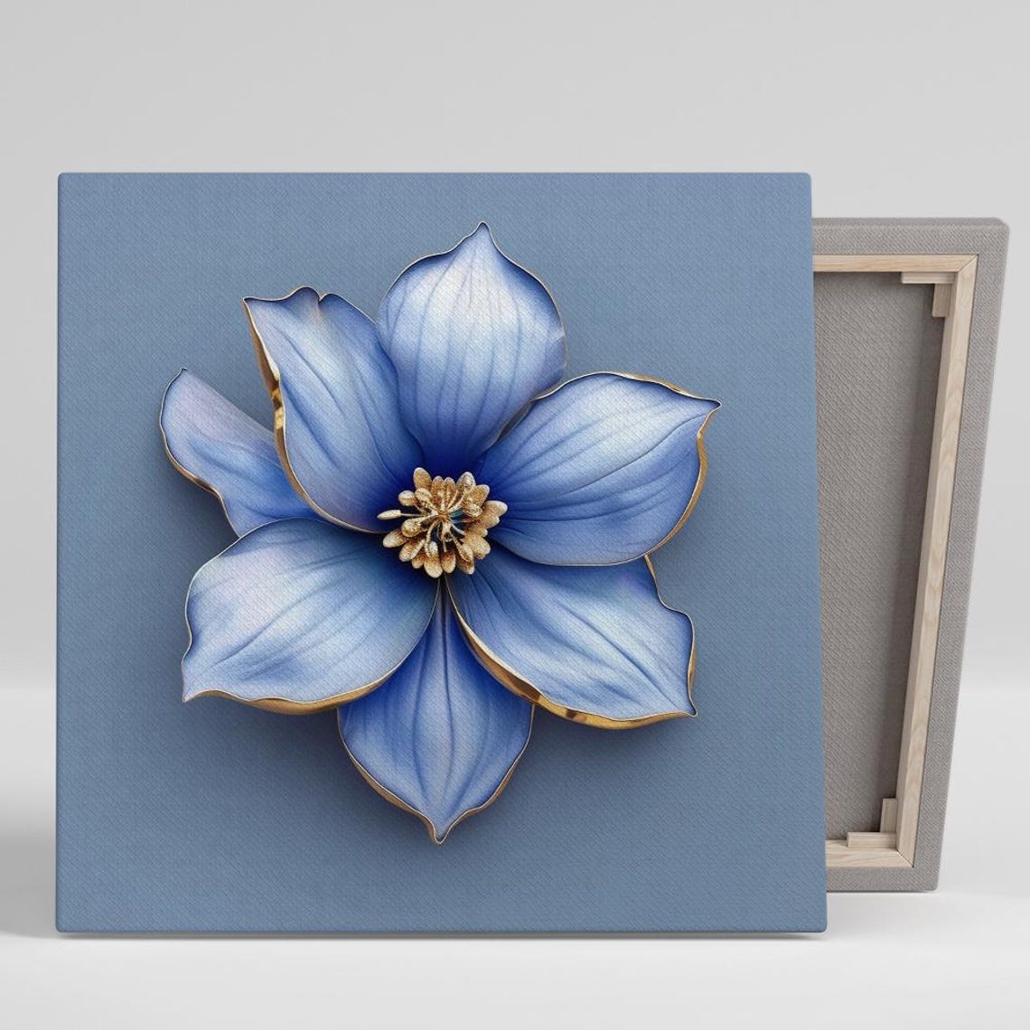 Periwinkle Blue Flower Gold Trim Elegant Sculptural Floral Art Poster