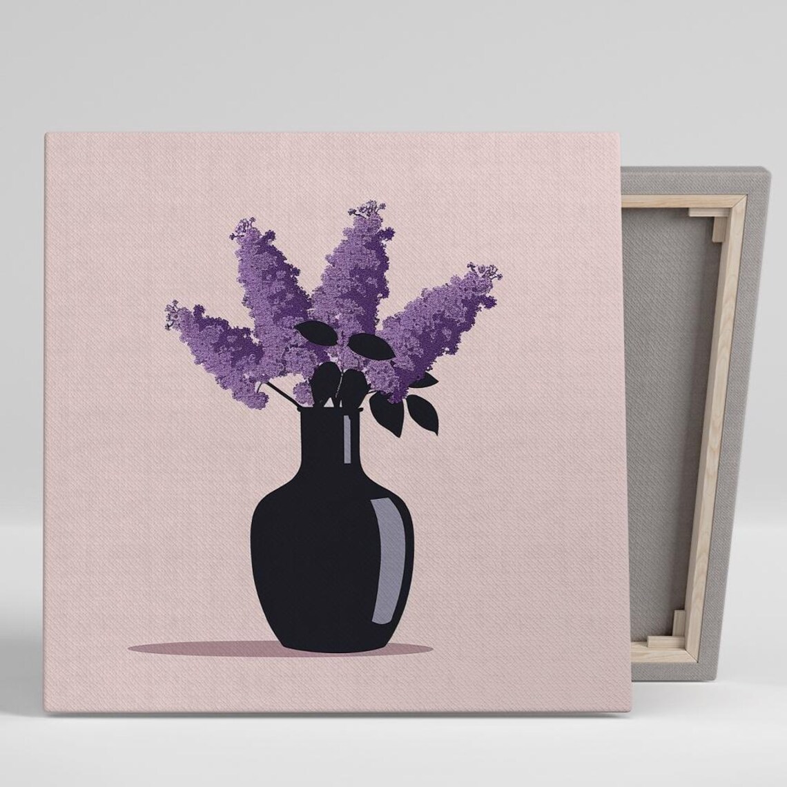 Purple Lilac Bouquet Black Vase Pink Minimalist Wall Art Print