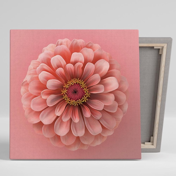 Zinnia Art Or Poster Floral Contemporary Decor Living Room Bedroom Office Nursery Minimalist Wall Art Pink Coral Yellow White