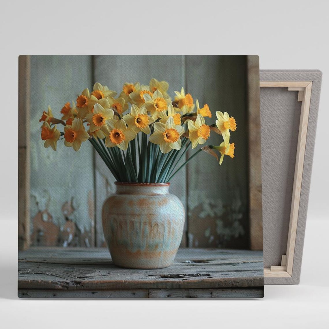Yellow Daffodil Bouquet Rustic Ceramic Vase Farmhouse Spring Poster