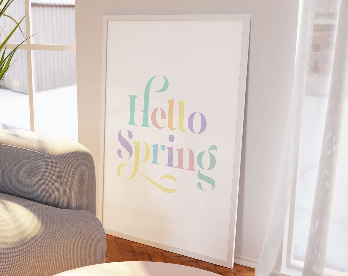 Hello Spring Pastel Lettering Colorful Seasonal Spring Wall Art