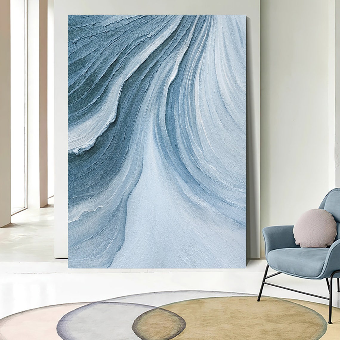 Time River Blue Wavy Abstract 3D Textured Canvas Modern Wall Art - Image 4