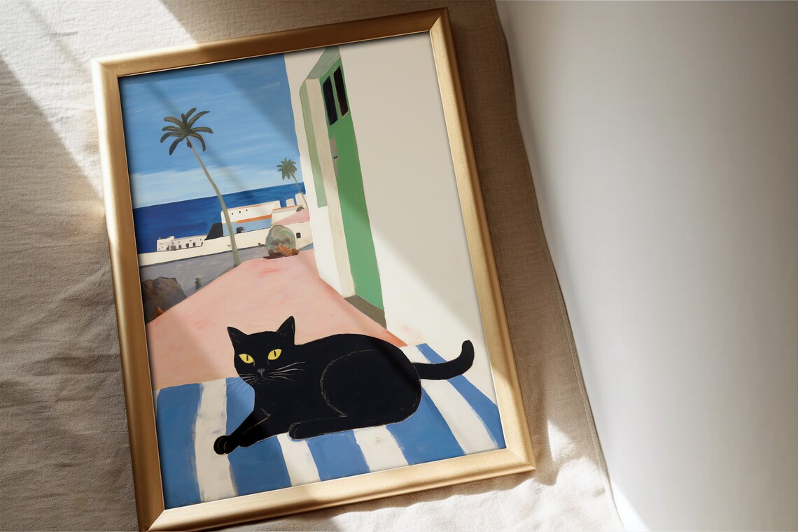 Black Cat Illustration, Minimal Cat Lover Gift - Image 4