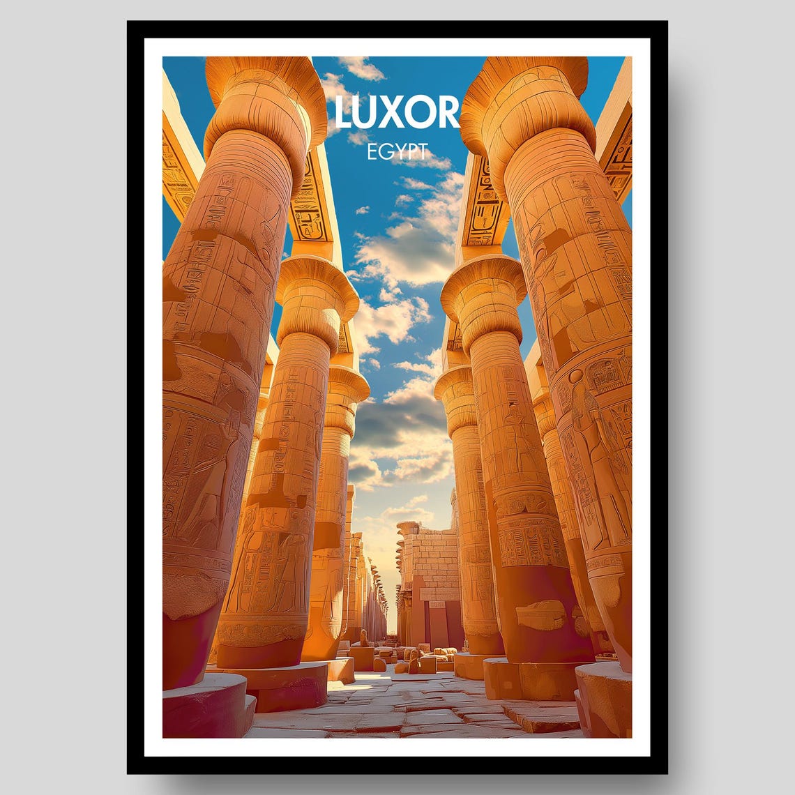 Luxor Egypt Ancient Temple Columns Hieroglyph Art Travel Poster