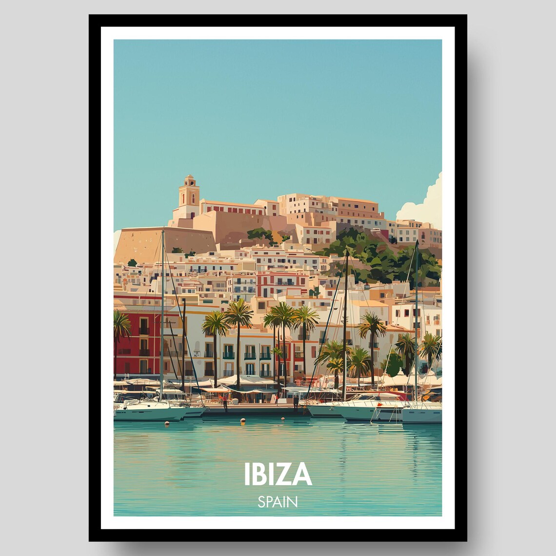Ibiza Travel Map Art Print, Spain Wall Decor