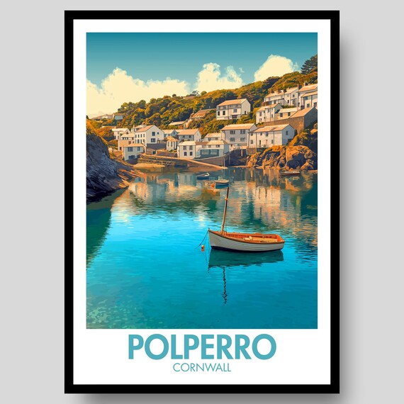 Polperro Cornwall Sailboat Harbor Coastal Village Travel Poster