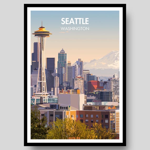 Seattle Skyline Mariners Travel Poster