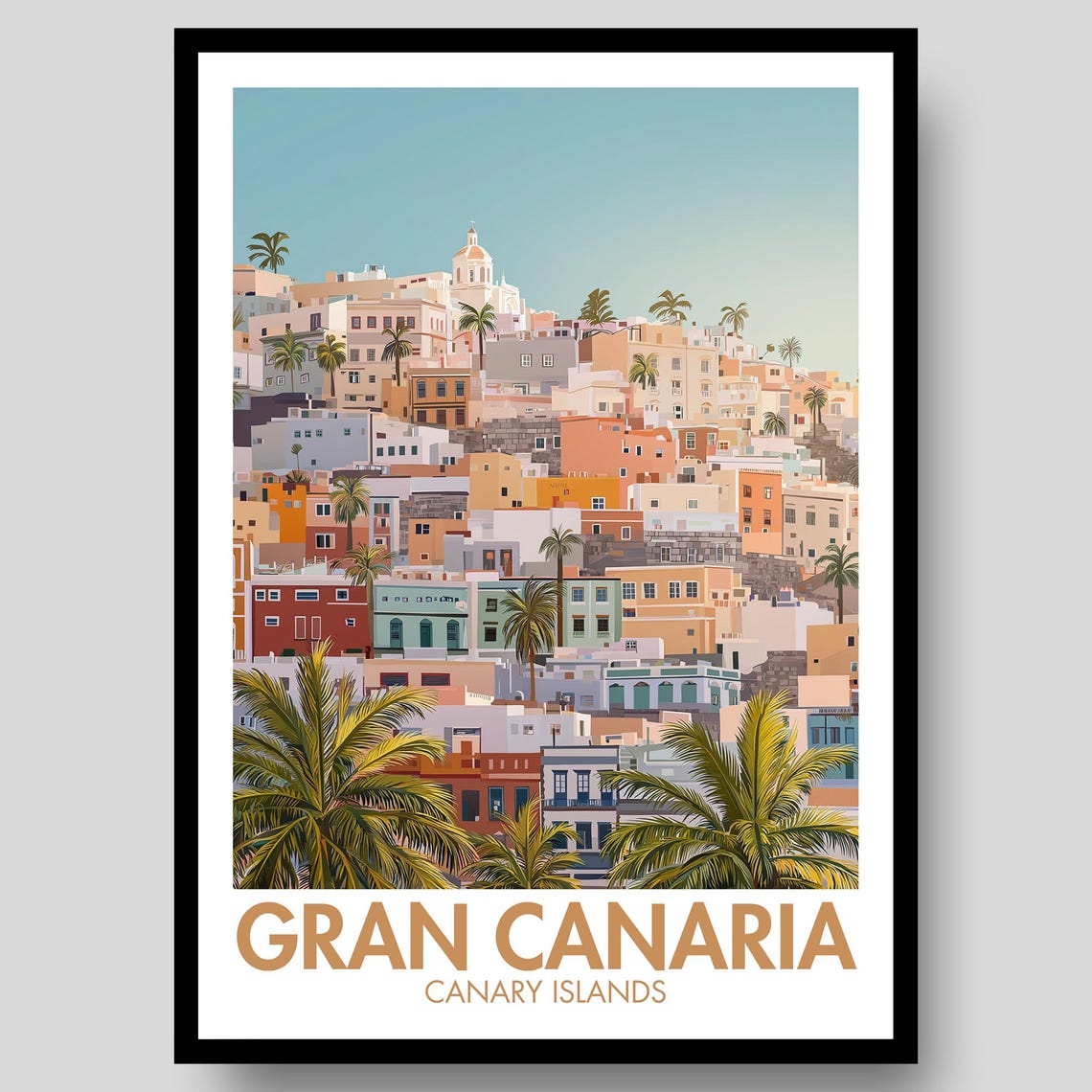 Gran Canaria Canary Islands Colorful Hillside Palm Town Poster
