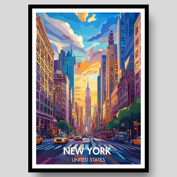 New York United States Empire State Building Street Dusk Poster