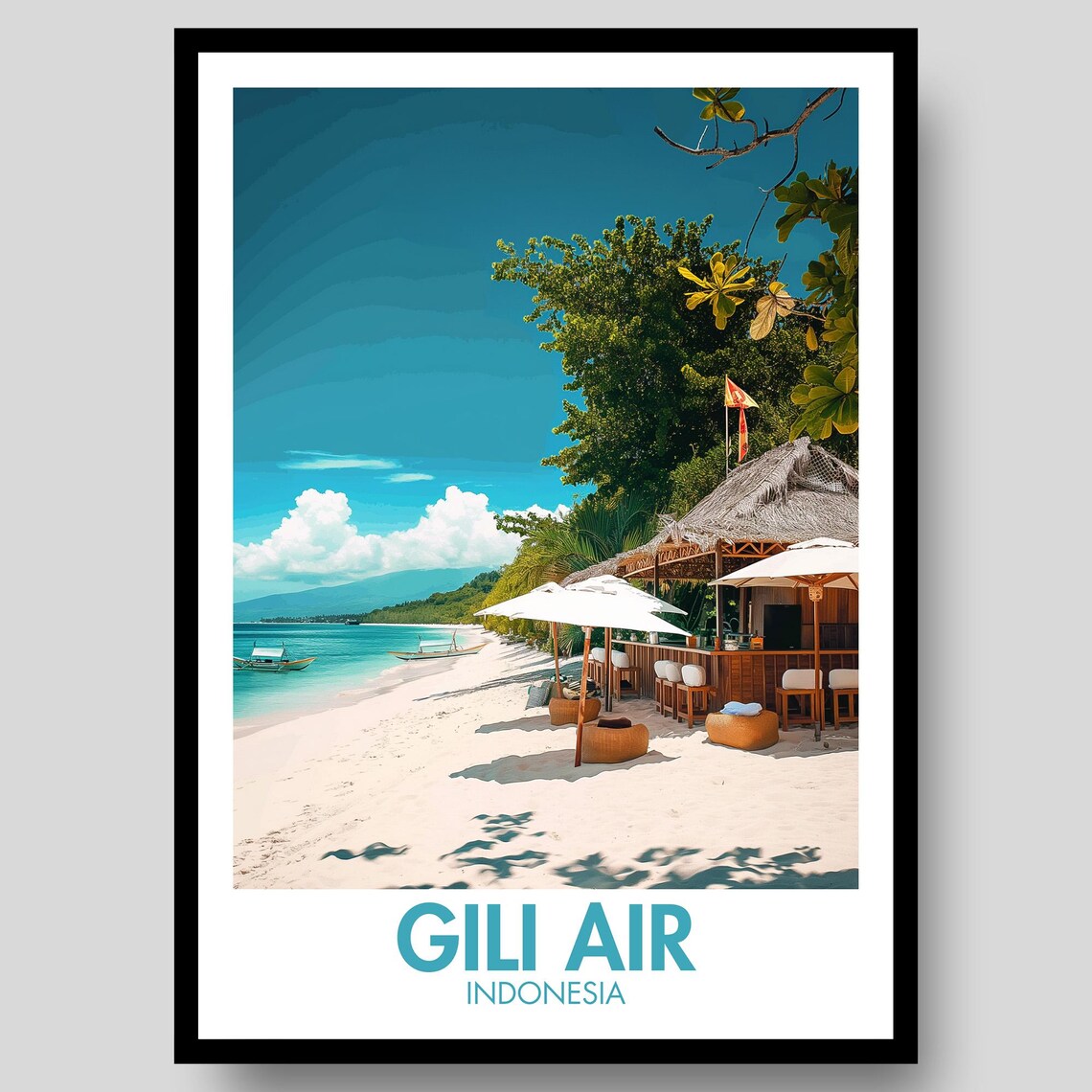 Gili Air Indonesia White Sand Beach Shack Tropical Escape Art Poster