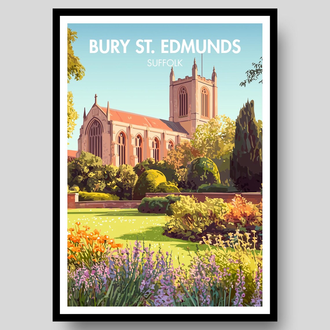 Bury St Edmunds Suffolk Cathedral Gardens Vintage Travel Poster